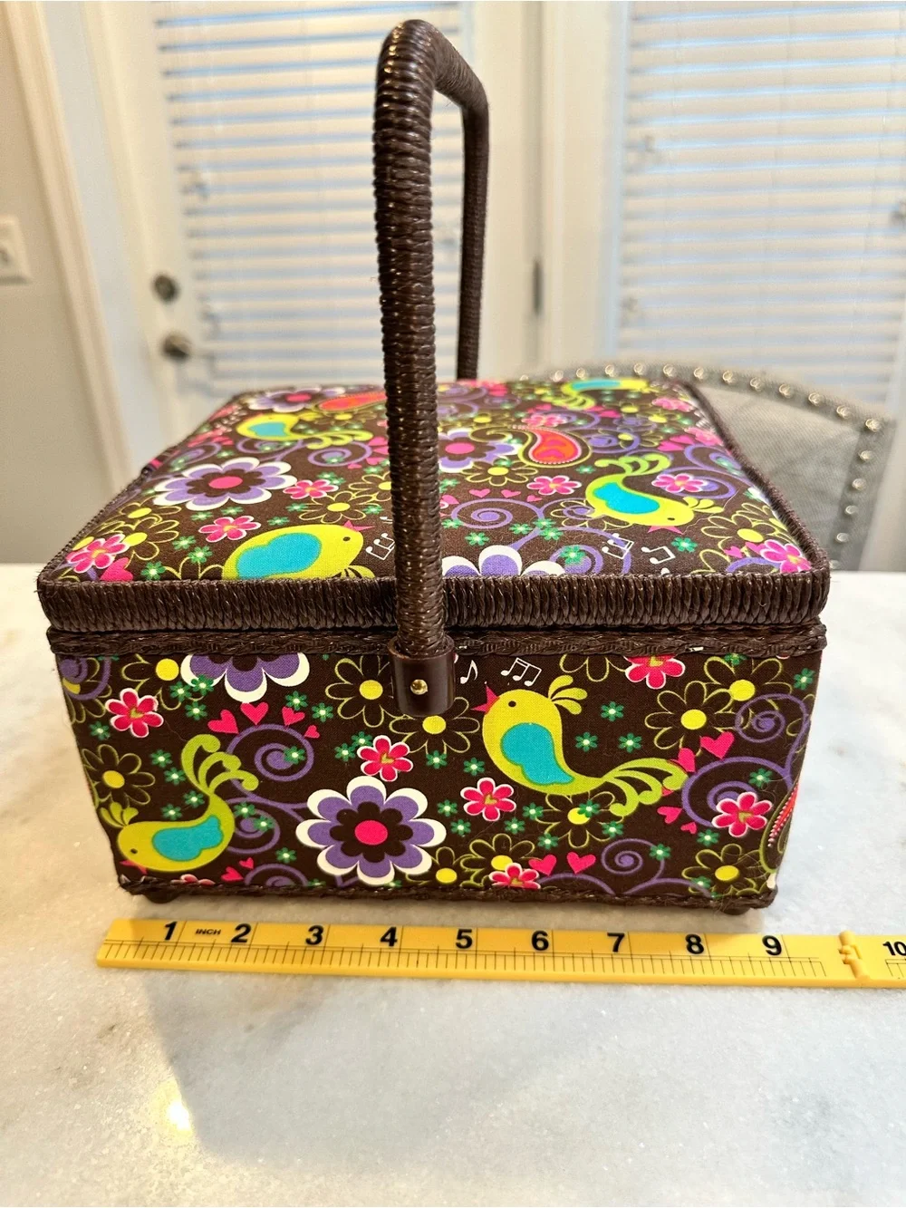 Vintage Colorful Floral Sewing Box/Basket with Tray - Made In Philippines 🇵🇭